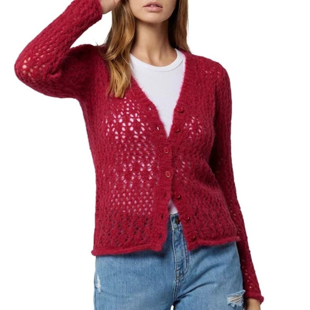 Joie Vara Sweater Womens XS Wool Alpaca Blend Open Knit Cardigan‎ Button Up Soft